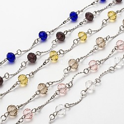 Catene di perle in vetro rondelle sfaccettate a mano per creazione di bracciali collane, con tiranti in ottone e perno in ferro, senza saldatura, colore misto, 39.3, su 31sets / strand