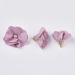 Decorazioni handmade del pendente del panno, con accessori in lega, fiore, prugna, 24~26x24~25mm, Foro: 2 mm