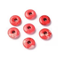Perles d'howlite naturelle, teinte, Plat rond / disque, firebrick, 15x5mm, Trou: 4mm