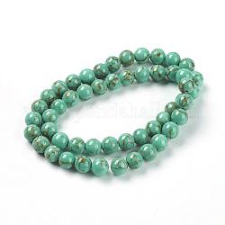 Kunsttürkisfarbenen Perlen, gefärbt, Runde, dunkeltürkis, Größe: ca. 6mm Durchmesser, Bohrung: 1 mm, 66 Stk. / Strang, 16 Zoll