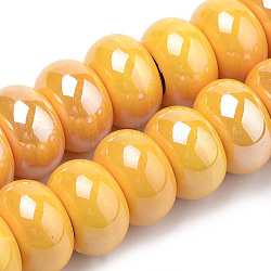 手作りの陶器ビーズ  パールカラーの  ロンデル  オレンジ  15~16x9~10mm  穴：5~6mm