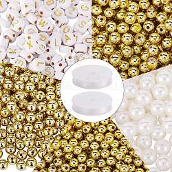 Kits de fabrication de bijoux diy, y compris l'acrylique et les perles acryliques imitation perle, Fil cristal, fil élastique, couleur mixte, 4mm, Trou: 1mm, 700 pièces / kit