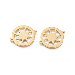 Ion Plating(IP) 304 Stainless Steel Links, Manual Polishing, Flat Round with Sun, Golden, 21x17x1.2mm, Hole: 1mm