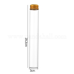 Bottiglie di vetro trasparente contenitori di perline, tubi per la conservazione delle perle con tappo a vite e tappo in alluminio, colonna, oro, 3x20cm, capacità: 110 ml (3.72 fl. oz)