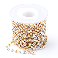 Brass Rhinestone Strass Chains, with Spool, Rhinestone Cup Chains, Raw(Unplated), Nickel Free, Crystal, 2.3~2.4mm, about 10yards/roll