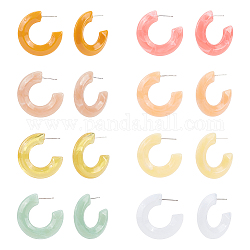 Anattasoul 8 paio di orecchini a bottone ad arco in acrilico a 8 colori, gioielli in ferro inossidabile per le donne, colore misto, 34.5x6.5mm, ago :0.6mm, 1 paio / colore