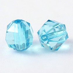 Transparent Acrylic Beads, Faceted Oval, Sky Blue, 9.5x10.5x9mm, Hole: 2mm, about 1040pcs/500g