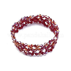 Braccialetto elastico con perline di vetro bling, braccialetto di fiori intrecciati per le donne, rosso scuro, diametro interno: 2 pollice (5 cm)