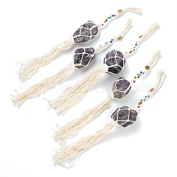 Décorations pendantes de pierres fines, avec du fil de coton, pépites, 310~325mm