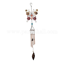 Carillons éoliens en fer, petites cloches à vent pendentifs faits à la main, avec tubes en laiton, strass en verre et perles acryliques, papillon, colorées, 900mm