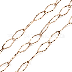Ion Plating(IP) 304 Stainless Steel Textured Horse Eye Link Chains, Soldered, with Spool, Rose Gold, 15x7x1mm, about 16.40 Feet(5m)/Roll
