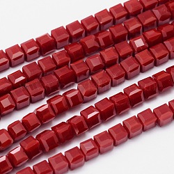 Cubo sfaccettato fili di perle di vetro, rosso, 2x2x2mm, Foro: 0.5 mm, circa 200pcs/filo, 15.7 pollice