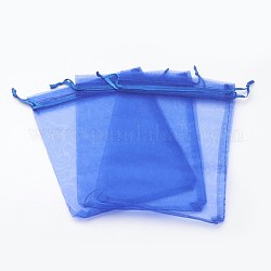 オーガンジーバッグ巾着袋  長方形  ダークブルー  18x13cm