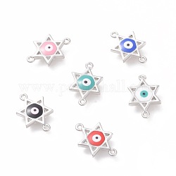 Conectores de enlaces de esmalte de latón, para judío, estrella de david con mal de ojo, Platino, color mezclado, 16x10x2mm, agujero: 1 mm