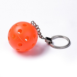 Llavero de plástico pickleball, con anillo de hierro, redondo, naranja, 11.8 cm