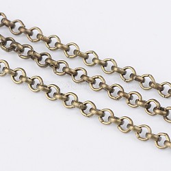 Iron Rolo Chains, Belcher Chain, Unwelded, with Spool, Lead Free and Nickel Free, Antique Bronze Color, Size: Chain: about 2mm in diameter, 1mm thick, about 32.8 Feet(10m)/roll