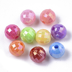 Opaco como perlas de plástico, de color plateado ab, pearlized, facetados, redondo, color mezclado, 6x6mm, agujero: 1.2 mm, aproximamente 4200 unidades / 500 g