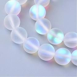 Chapelets de perles en pierre de lune synthétique, perles holographiques, teinte, mat, ronde, clair, 10mm, Trou: 1mm, Environ 36~39 pcs/chapelet, 14~15 pouce