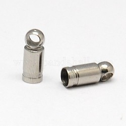304 Stainless Steel Cord Ends, Column, Stainless Steel Color, 10x4mm, Hole: 2mm, Inner Diameter: 3mm