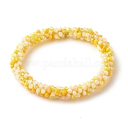 Braccialetto elastico intrecciato con perle di vetro bling, braccialetto nepalese perline di vetro all'uncinetto per le donne, giallo, diametro interno: 1-7/8 pollice (4.8 cm)
