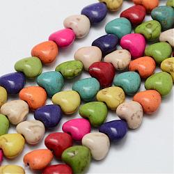 Brins de perles de magnésite synthétique, teinte, cœur, colorées, 8x7x4.5mm, Trou: 1mm, Environ 52 pcs/chapelet, environ 15 pouce