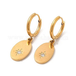 Crystal Rhinestone Oval with Star Dangle Hoop Earrings, Vacuum Plating 304 Stainless Steel Jewelry for Women, Golden, 31mm, Pin: 0.8mm