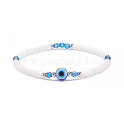 Mauvais œil en résine et bracelet extensible en perles acryliques pour femme, bleu, diamètre intérieur: 2-1/8 pouce (5.5 cm)