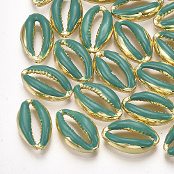 Perles d'émail en alliage, forme de cauris, or clair, sarcelle, 16.5x10x4.5mm, Trou: 1.2mm