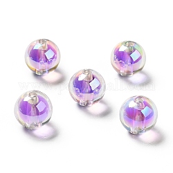 Perles acryliques irisées arc-en-ciel à placage uv bicolore, ronde, support violet, 15~15.5x15.5~16mm, Trou: 3~3.1mm