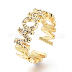 Латунные кольца из манжеты с прозрачным цирконием, открытые кольца, подарки ко дню матери, долговечный, слово мама, золотые, размер США 6 1/4, внутренний диаметр: 16.8 мм
