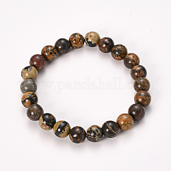 Bracelets extensibles avec perles de jaspe dendritique naturel, jaspe de chohua, ronde, 2-1/8 pouce (55 mm), perle: 8~9 mm