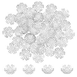 Unicraftale 304 Edelstahlperlenkappen, Blume, 6-Blütenblatt, Silber, 14.5x14x4 mm, Bohrung: 1 mm, 60 Stück / Karton