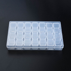 Recipientes rectangulares de almacenamiento de perlas de polipropileno (pp), con tapa abatible y 28 rejilla, cada fila tiene 4 rejillas, para joyería pequeños accesorios, Claro, 17.5x11x2.5 cm