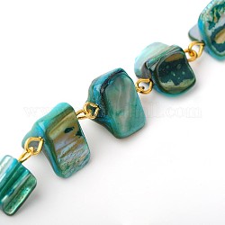 Handmade Sea Shell Beads Chains for Necklaces Bracelets Making, with Iron Eye Pin, Unwelded, Golden, LightSea Green, 39.3 inch