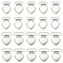 WADORN 20Pcs 2 Style Heart Iron Pacifier Suspender Clips, for Making Pacifier Holders Bib Clips Toy Holder, Platinum, 37x28.5x8mm, Inner Diameter: 20~26x7mm, 10pcs/style