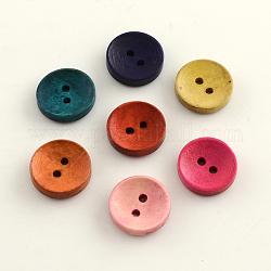 Botones de madera teñidos de 2-agujero, plano y redondo, color mezclado, 20x5mm, agujero: 2 mm, aproximamente 559 unidades / 500 g