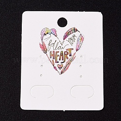 Paper Jewelry Display Cards, for Hanging Earring Display, Rectangle with Heart, White, 50x40x0.3mm, Hole: 5.3mm
