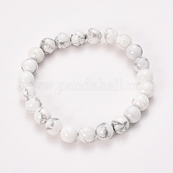 Howlite naturelle bracelets de perles extensibles, ronde, 2-1/8 pouce (55 mm), perle: 8~9 mm