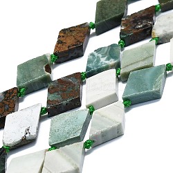 Brins de perles de dioptase naturelle, losange, 20~22x12~13x4~5mm, Trou: 1mm, Environ 19 pcs/chapelet, 16.73'' (42.5 cm)