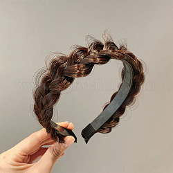 Bandas de pelo trenzado de peluca de plástico de estilo de moda, Accesorios de banda para el cabello antideslizantes con dientes para mujer, saddle brown, 150x130x45mm