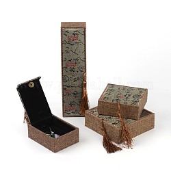 Scatole di collana di gioielli di tela ruvida rettangolo, con velluto e ciondoli decorazione nappa, sienna, 10x7.5x3.8cm