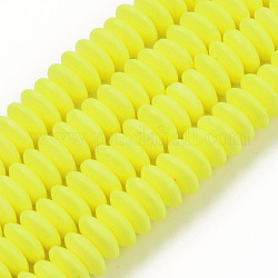 Chapelets de perle en pâte polymère manuel, plat rond, jaune, 8.5~9x3.5mm, Trou: 1.6mm, Environ 112 pcs/chapelet, 15.75 pouce ~ 16.14 pouces (40~41 cm)