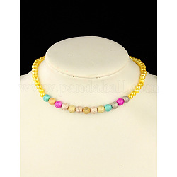 Модные эластичные ожерелья для детей, имитация акрилового жемчуга , с красочными спрей окрашены акриловыми шариками, желтые, 15 дюйм