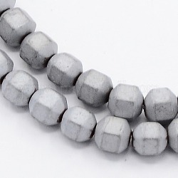 Galvanoplastie dépoli non-magnétiques perles synthétiques rondes hématite brins, facette, platinée, 4x4mm, Trou: 1mm, Environ 100 pcs/chapelet, 15.7 pouce