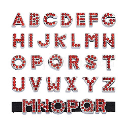 52 Pcs 26 Letters Alloy Rhinestone Slide Charms, Alphabet, Cadmium Free & Lead Free, Light Siam, Platinum, Letter A~Z, 12mm, 2pcs/letter