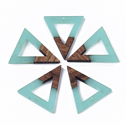 Colgantes de resina transparente y madera de nogal, triángulo, turquesa, 27.5x24x3.5mm, agujero: 1.8 mm