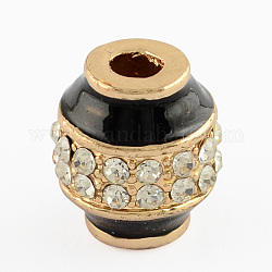 Drum Alloy Enamel Beads, with Grade A Crystal Rhinestones, Rose Gold, Black, 14x12mm, Hole: 3.5mm