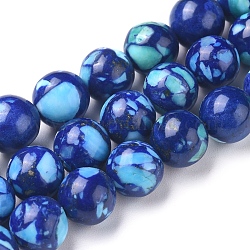 Chapelets de perles en lapis-lazuli naturel, teinte, ronde, 8mm, Trou: 1mm, environ 50 pcs / brin, 15.55 pouce (39.5 cm)