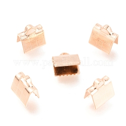 304 Stainless Steel Ribbon Crimp Ends, Rose Gold, 7x7x4.5mm, Hole: 2x1mm