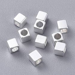 Perles en 201 acier inoxydable, carrée, couleur d'argent, 3x3x3mm, Trou: 2mm